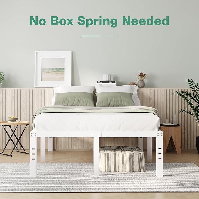 Novilla King Size Bed Frame, 16 Inch Metal Platform Bed Frame King Size with Storage Space Under Bed, Heavy Duty Steel Slat Support, Easy Assembly, No Box Spring Needed, White