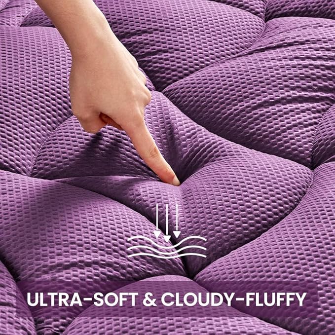SLEEP ZONE Cooling Mattress Topper Twin XL for College Dorm, Premium Zoned Quilted Mattress Pad, Fitted Mattress Protector Cover Washable, Deep Pocket 8-21 inch, Purple, Twin XL