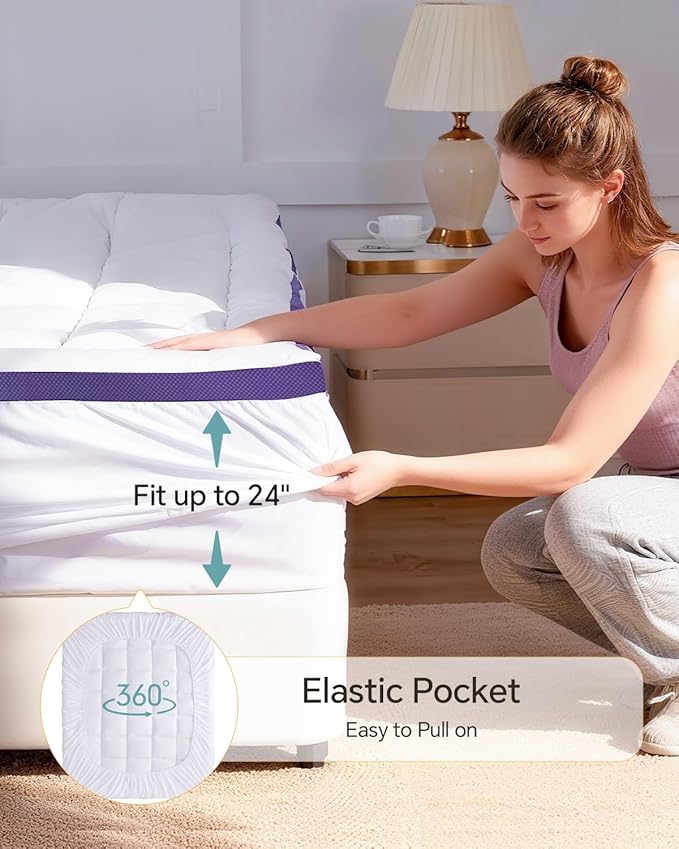 ChiXpace Dual Layer 4 Inch Memory Foam Mattress Topper California King - 2 Inch Gel Memory Foam and 2 Inch Pillow Top Mattress Pad,7-Zone Egg Crate California King Size Mattress Topper(White)