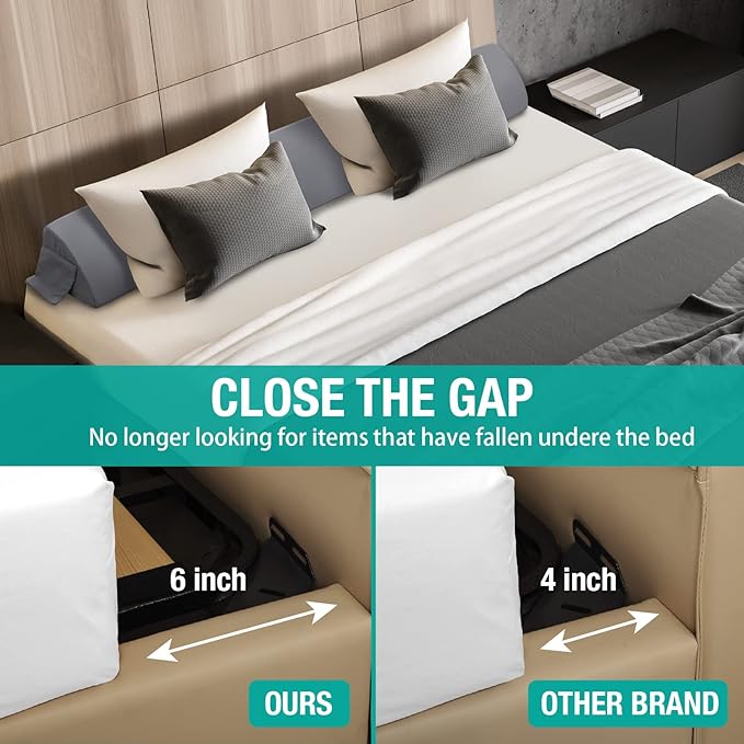 Vekkia Full Wedge Pillow Headboard/Bed Wedge Pillow for Headboard/Bed Gap Filler,Stop Loosing Your Pillows,Phone(Gray 54"x10"x6")