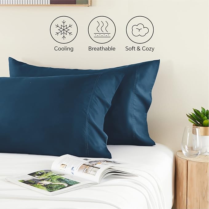 BEDELITE King Size Pillow Cases Set of 2, Rayon Derived from Bamboo, Cooling Pillow Cases for Hot Sleepers & Night Sweats, Breathable and Silky Soft Envelope Pillowcases(Navy Blue, 20"x36")