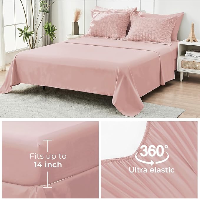 HYMOKEGE Rose Gold Duvet Cover King Size, Ultra Soft 3-Piece Seersucker Duvet Cover Set with Zipper Closure, Soft Brushed Microfiber Bedding Set with 8 Corner Ties (104"x90", 2 Pillowshams)