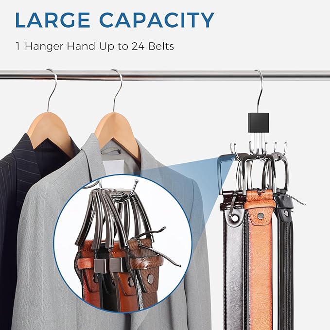 1 Pack Belt Hanger, Belt Organizer for Closet 360° Rotatable Max 24 Belt Storage Space Saving Closet Organizers and Storage