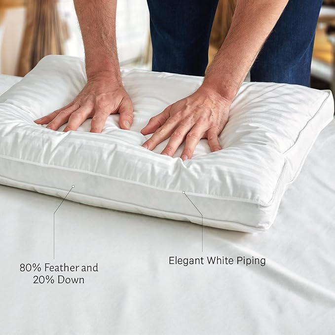 Down and Feathers Pillows King Size - 2 Pack, Premium Soft Pillow Authentic Canadian White Goose Down, 100% Cotton Cover for Comfort Luxury Experience - Includes Pillow Case