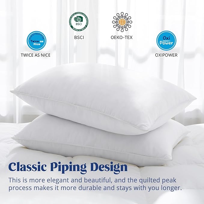 puredown® Goose Feather Down Pillows Queen Size Set of 2, Fluffy Luxury Hotel Collection Bed Pillow for Back, Stomach or Side Sleeper