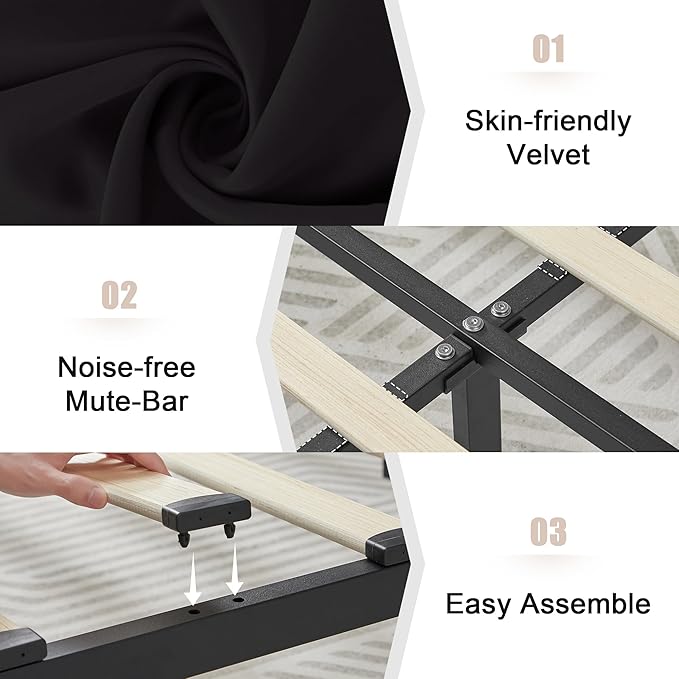 VECELO Full Size Bed Frame with 4 Storage Drawers, Adjustable Height Headboard, Heavy-Duty Platform Bedframe with Strong Wooden Slats, No Box Spring Needed, Black
