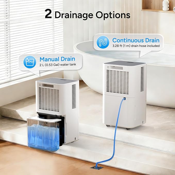 DR.PREPARE 2500-2600 Sq.Ft Dehumidifier for Home with Drain Hose, 38 Pints/Day Dehumidifier for Basement, Bedroom, Bathroom, Dry Clothes, Intelligent Humidistat, 3 Modes, 24H Timer, 0.53 Gal Bucket