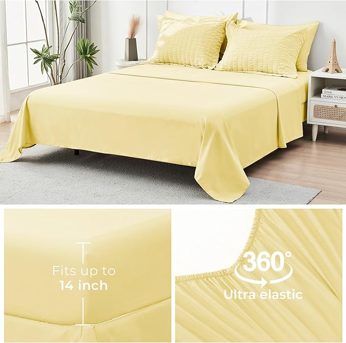 HYMOKEGE Yellow Twin XL Comforter Set Seersucker 5 Pieces, All Season Luxury Bed in a Bag for Bedroom, Bedding Set with Comforter, Sheets, Pillowcase & Sham