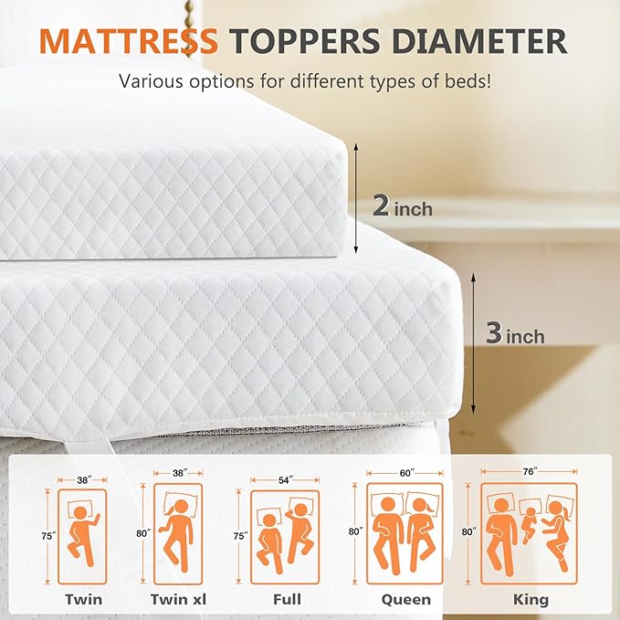 Sweetcrispy Mattress Topper Twin with Removable Soft Cover, Memory Foam 3 Inch Thick Gel Infused Cooling Toppers Pad for Twin Size Bed, Sleeper Sofa, RV, Camper, CertiPUR US Certified