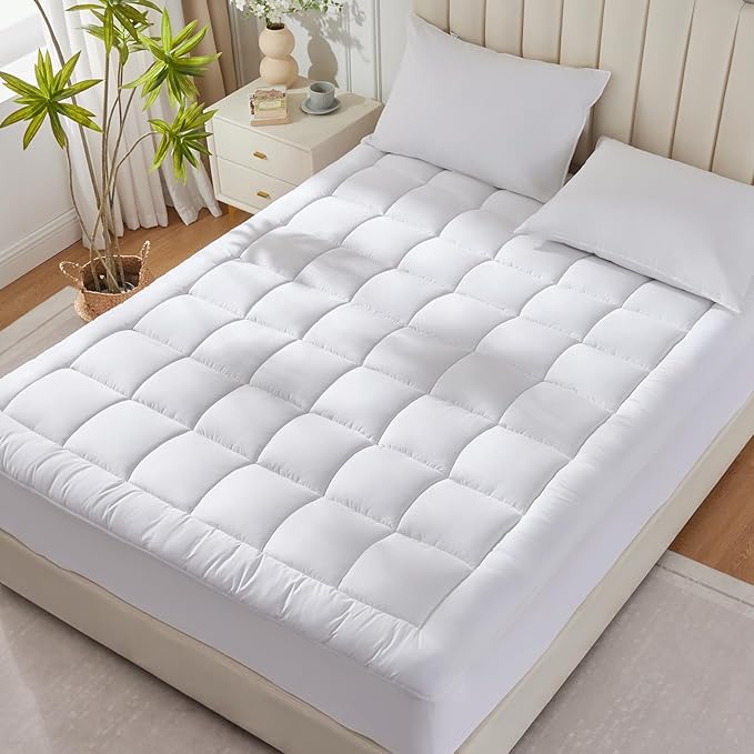 CozyLux Full Size Mattress Pad Pillow Top Cotton Cooling Mattress Topper 8-21" Deep Pocket Mattress Cover Quilted Fitted Cooling 450GSM Mattress Protector (54x75 Inch,White)