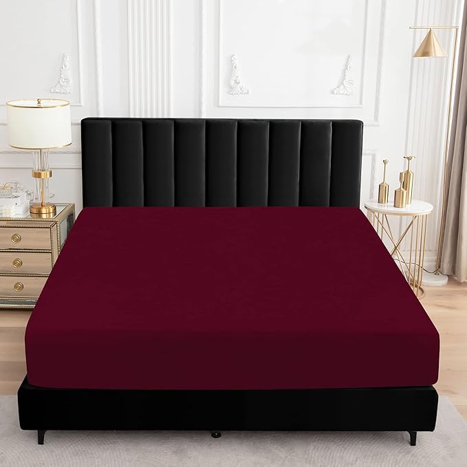 Sufdari Full Size Mattress Protector,Waterproof Mattress Protector,Fitted Sheet Style Mattress Cover with 18" Deep Pocket,Washable and Comfortable-Dark red,Full