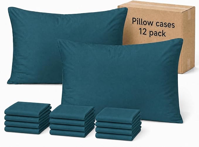 ZPECC Pillow Cases King Size Set of 12, 20x36 Envelope Closure Pillowcases, Soft Plain Brushed Microfiber Covers Hypoallergenic Breathable, Teal