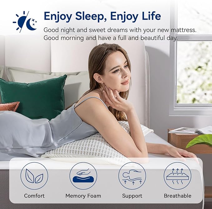 Amazon Basics Memory Foam Mattress, Medium Firm, Breathable, 12 Inch, Full, White/Grey