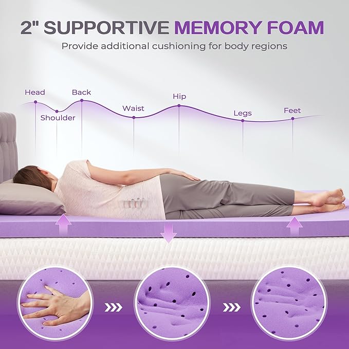 SINWEEK Dual Layer 5 Inch Memory Foam Mattress Topper Queen Size, 2 Inch Gel Memory Foam Plus 3 Inch 1450 GSM Down Alternative Quilted Pillow Top Mattress Pad Cover, White