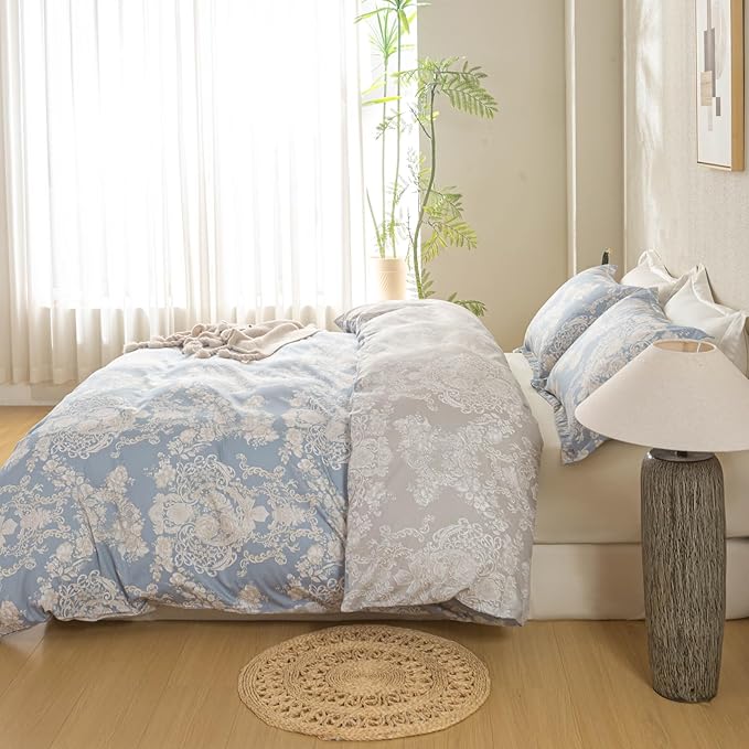 OAITE Duvet Cover Set,100% Cotton Comforter Cover with Floral Pattern Duvet Cover Set,Soft Bedding Set Includes with 3 Piece (2 Pillow Shams,1 Duvet Cover)
