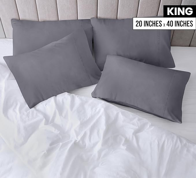 Utopia Bedding King Pillow Cases - 8 Pack - Envelope Closure - Soft Brushed Microfiber Fabric - Shrinkage and Fade Resistant Pillow Covers King Size 20 X 40 Inches (King, Grey)