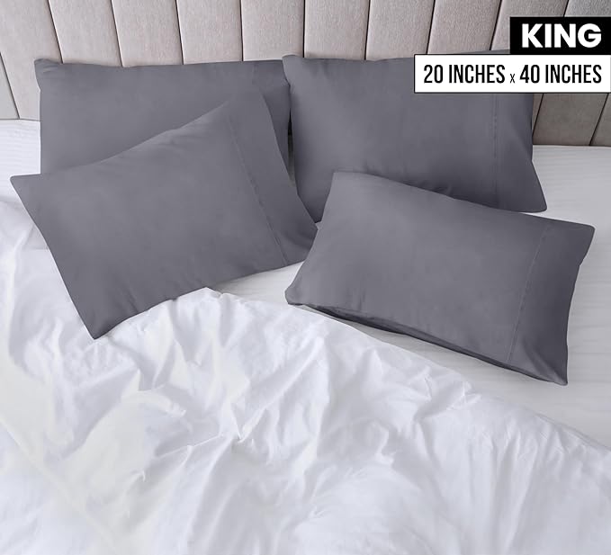 Utopia Bedding King Pillow Cases - 12 Pack - Envelope Closure - Soft Brushed Microfiber Fabric - Shrinkage and Fade Resistant Pillow Covers King Size 20 X 40 Inches (King, Grey)