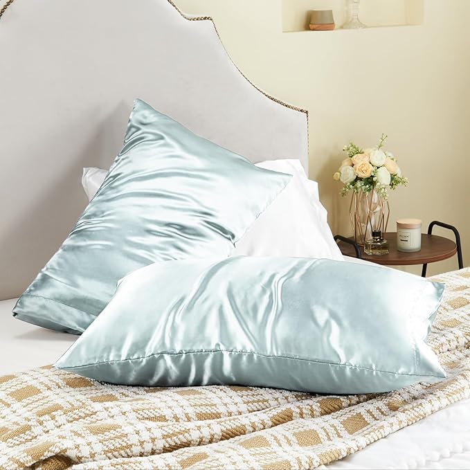 BEDELITE Satin Pillowcase for Hair and Skin, Super Soft and Cooling Similar to Silk Pillow Cases 2 Pack with Envelope Closure, Gift for Women Men(20"x30" Queen Size, Stone Blue)