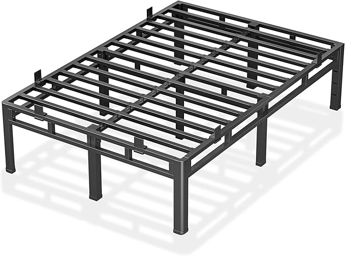 ROIL 16 Inch Queen Bed Frame, Double Layer Metal Bed Frame with Round Corner Legs, 4000LBS Bed Frame & Box Spring 2 in 1 Platform with Headboard Holes Mattress Baffles, Noise-Free Easy Assembly