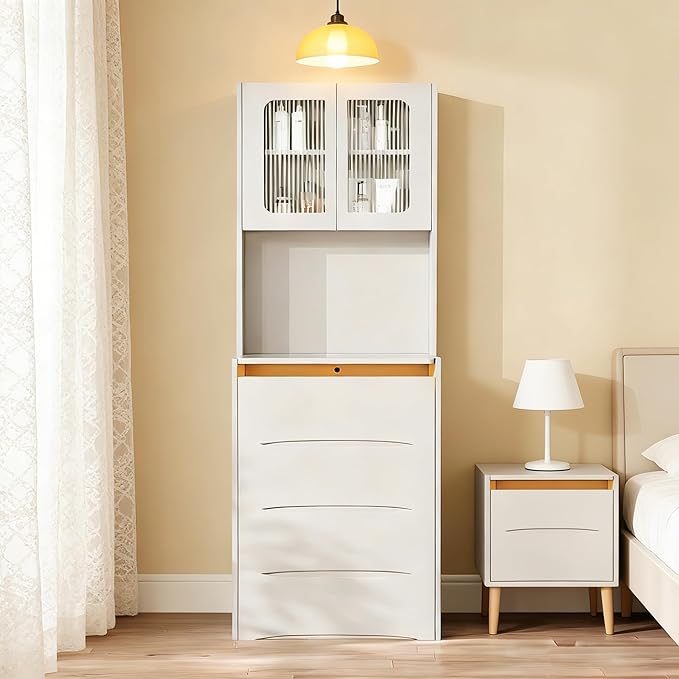 Casaphoria White 3-in-1 Vanity Desk with Mirror and Lights, 18.9 Inch Makeup Dressing Table with 3 Drawers & Storage Stool for Bedroom