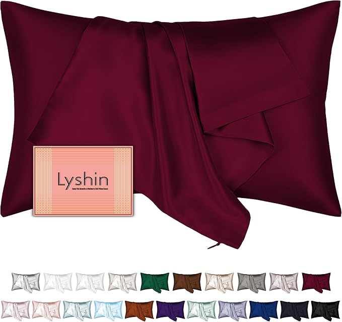 Silk Pillow Cases Queen Size with Hidden Zipper, Mulberry Silk Pillowcase for Hair and Skin, Smooth and Soft Breathable Cooling Silk Satin Pillow Covers for Sleeping, Gifts for Women, Burgundy Red