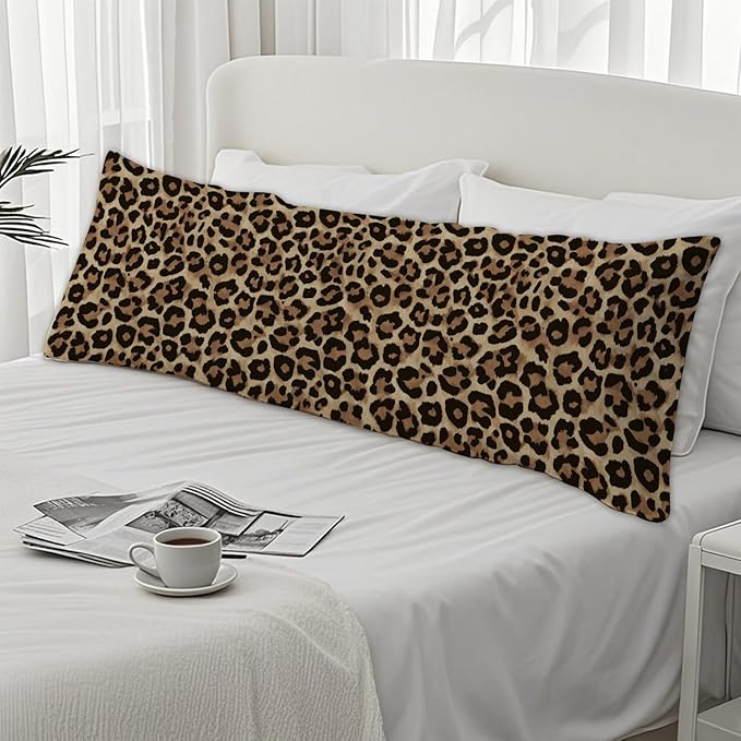 Leopard Print 20x54 Body Pillow Cover, Cheetah Print Room Decor, Trendy Wild Animal Print Decorative Long Body Pillow Cases for Girls Bedroom Dorm Apartment Bed Couch
