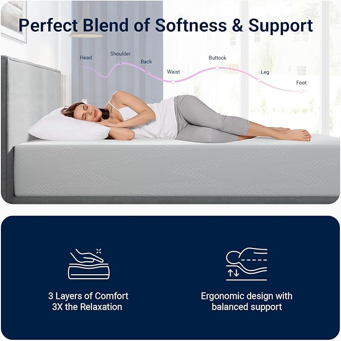 Avenco Queen Size Mattress, 14 Inch Queen Mattresses with Gel Memory Foam for Cool Night & Pressure Relief, Bed Mattress in a Box Medium Plush Feel Colchones with Motion Isolating