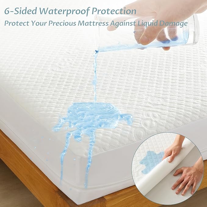 King Size Mattress Protector with Zipper - 100% Waterproof Zippered Mattress Cover - Soft & Cooling Noiseless Bed Mattress Covers - Top Removable Mattress Encasement 13-15" Deep