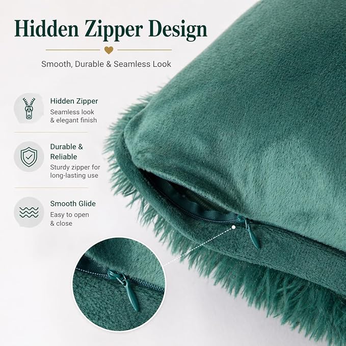 Reafort Luxury Faux Fur Body Pillow Cover 21" x 54", Long Hair PV Plush Body Pillow Case with Hidden Zipper Closure, Ultra Soft Fluffy Decorative Long Pillow Cover (Evergreen, Body)