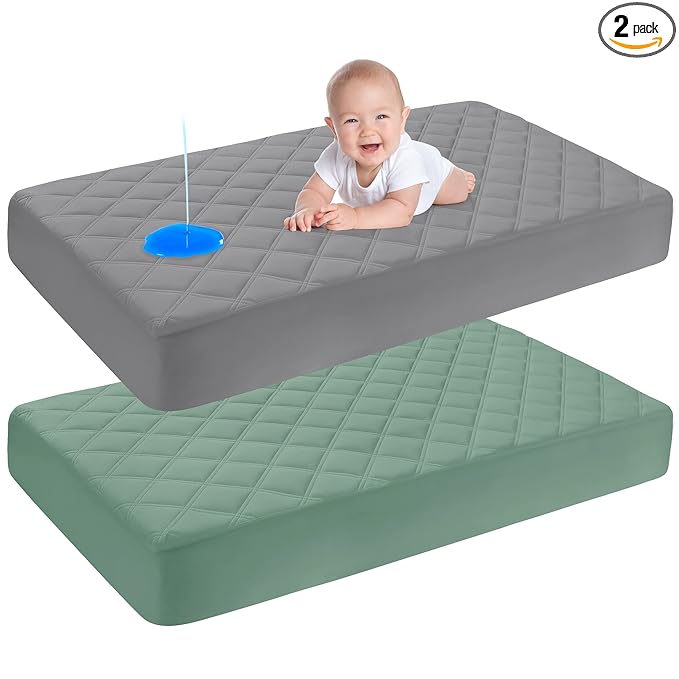 Yoofoss Waterproof Crib Mattress Protector 2 Pack, Quilted Crib Mattress Pad Cover Ultra Soft and Breathable, Machine Washable Toddler Mattress Protector for Standard Baby Crib Size 52''x28''