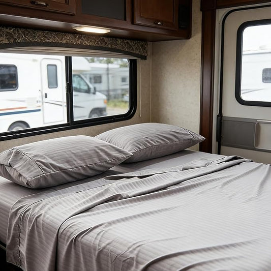 Kingnex Striped RV King Sheets Set for 72 x 80 Camper Bed with up to 15 Deep Soft Brushed 1800 Microfiber 4 Piece Bedding Set 72x80 Grey