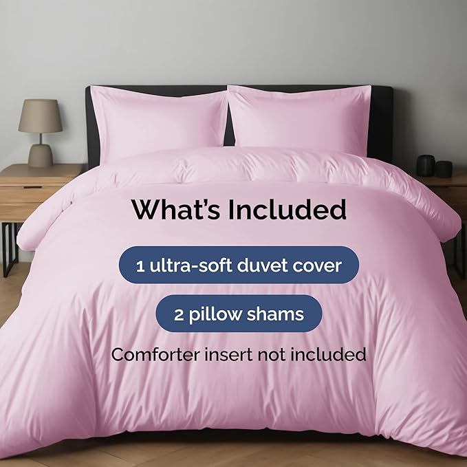 Duvet Cover Cal King Size Set - Extra Soft Cal King Duvet Cover 104" x 98" with 2 Pillow Shams - Hotel Luxury, Easy Care & Fade Free w/ Zipper Closures & Ties - Comfy, Cozy & Breathable (Light Pink)