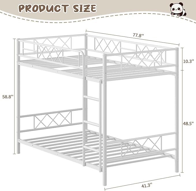 Garvee Twin Over Twin Bunk Bed with Stairs, Heavy Duty Metal Construction & High Guardrail, Sturdy Steel Slats Support, No Box Spring, Space Efficient, White