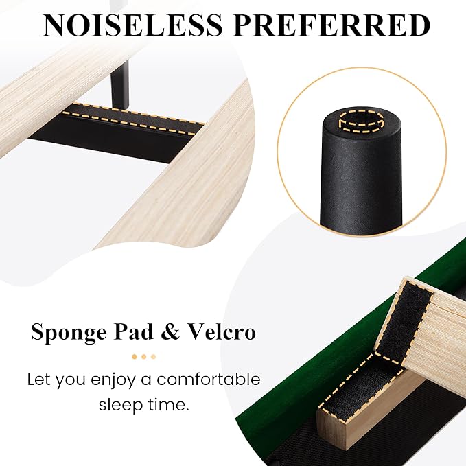 SHA CERLIN Full Upholstered Platform Bed Frame with Vertical Channel Tufted Velvet Fabric Adjustable Headboard, Wooden Slats Support, Mattress Foundation, Box Spring Optional, Green