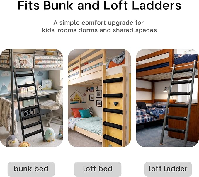 Bunk Bed Ladder Pads 6.5 Ft with 10 Adjustable Straps, Soft Foam Ladder Cover for Loft Bed, Cushioned Step Pads for Comfortable Climbing, Secure Fit, Black