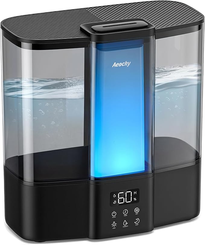 AEOCKY Geek-Level Humidifier for Baby, Quiet Ultrasonic Humidifiers for Bedroom, Nursery with Ambient Light, 4L Top-Fill Cool Mist Diffuser with Timer, Sleep, Auto, Constant Humidity Mode (Black)