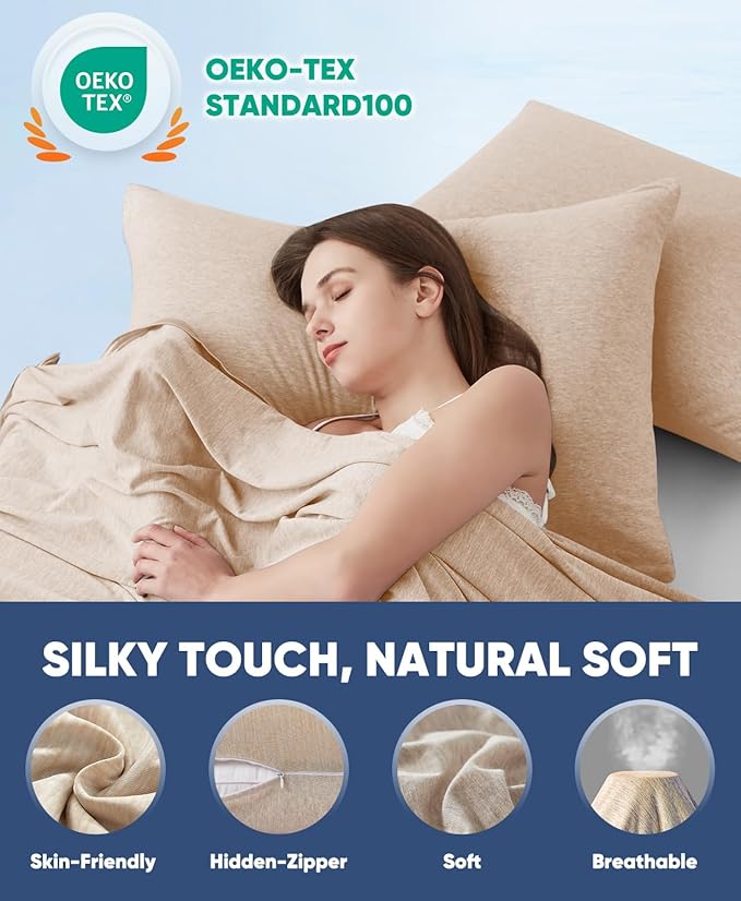 LUXEAR 2 Pack Cooling Pillow Cases for Hot Sleepers, Arc-Chill Q-Max > 0.5, Hair & Skin Friendly, Double-Sided, Machine Washable, Hidden Zipper, Gift for Women & Men, 20x26,Beige
