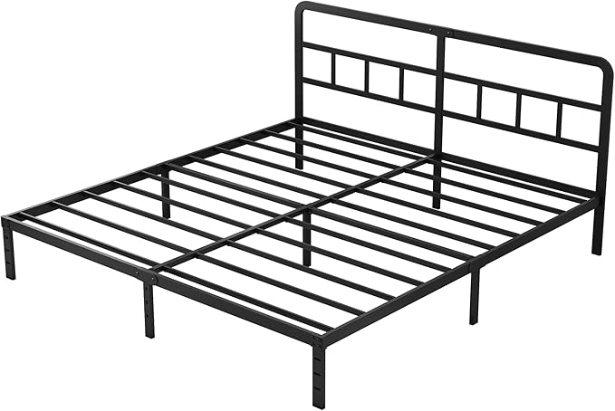 Husleephu California King Bed Frame with Headboard, 12 Inch Heavy Duty Metal Platform Cal King Bed Frame, No Box Spring Needed, Noise Free, Easy Assemble, Black