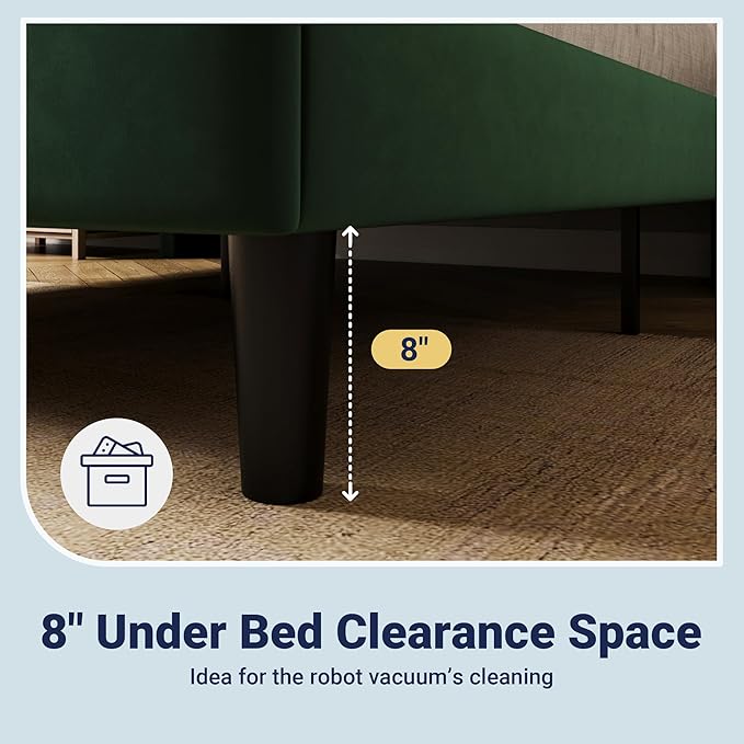 Allewie Full Size Platform Bed Frame with Velvet Upholstered Wingback Headboard, No Box Spring Needed, Under Bed Storage Space, Strong Wooden Slats, Modern Mattress Foundation, Easy Assembly, Green