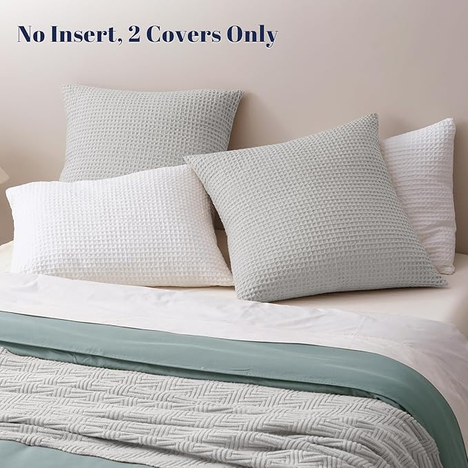 PHF Ultra Soft Waffle Weave Euro Shams Pillow Covers, No Filling, 2 Pack 26" x 26" Bed Cushion Covers, Breathable & Skin-Friendly Bed Pillow Shams for Stylish Home Decor, Light Grey