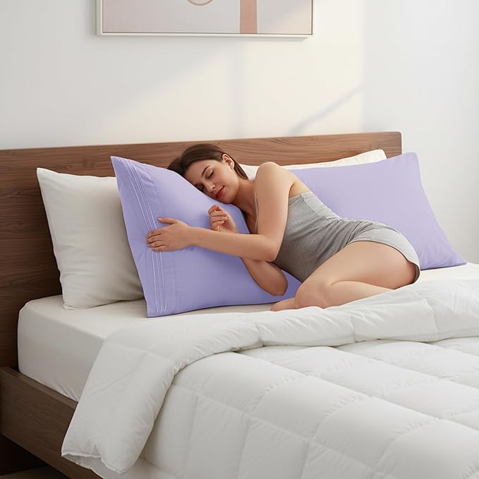 Elegant Comfort Luxury Ultra-Soft 1-Piece Body Pillowcase - 1500 Premium Hotel Quality Microfiber Double Brushed - Wrinkle Resistant, Body Pillowcase Size, Lilac
