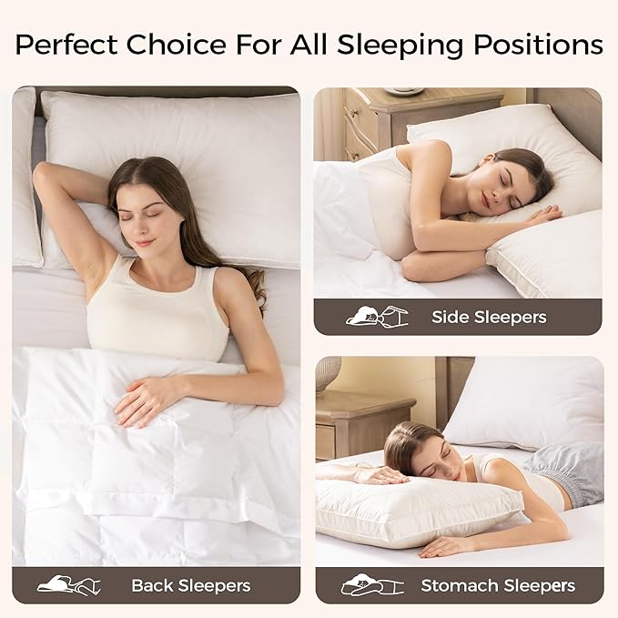 puredown® Goose Feathers and Down Pillows, 100% Organic Cotton Cover, Gusseted Pillow for Sleeping Hotel Collection Bed Pillows, Queen, Set of 2
