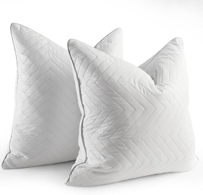 Bafode Goose Feathers Throw Pillow Inserts Set of 2, 26x26 Luxurious Corrugated Quilting Euro Decorative Pillows Insert with Exquisite Silver-Grey Satin Edging, Perfect for Couch, Bed, Sofa