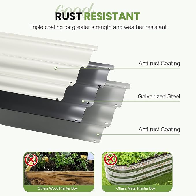 G GOOD GAIN Raised Garden Bed Kit - 5-in-1 Adjustable Galvanized Metal Planter Box with Protective Tape & Gloves & Tools | 8x3x1.4ft Outdoor Raised Bed for Gardening Vegetables, Flowers, Herbs, Green