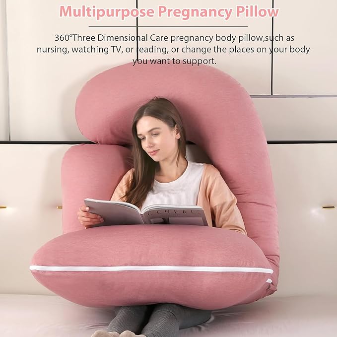 Elover Cooling Pregnancy Pillows for Sleeping,U Shaped Full Body Pillow with Removable Cover,Pregnant Women Must Haves,Maternity Essential,Cooling Pink