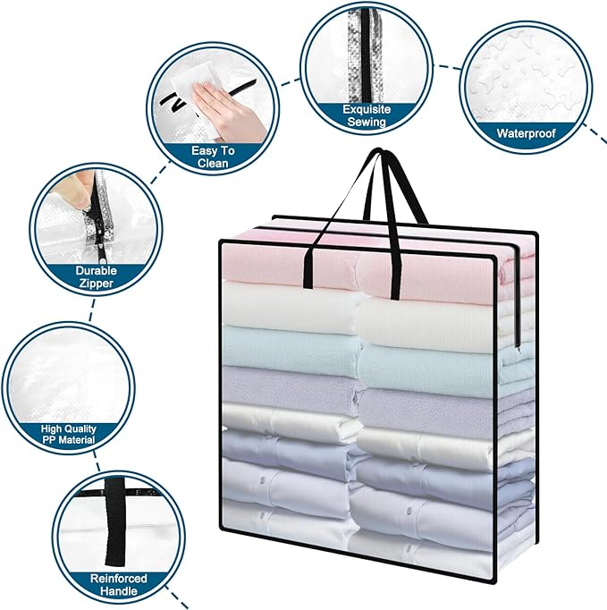 95L Under Bed Storage Bag, 5-Pack Under Bed Storage Containers, Clear Storage Bags for Clothes Quilt Pillow Wreath Blanket Storage or Closet Organizer Home Storage