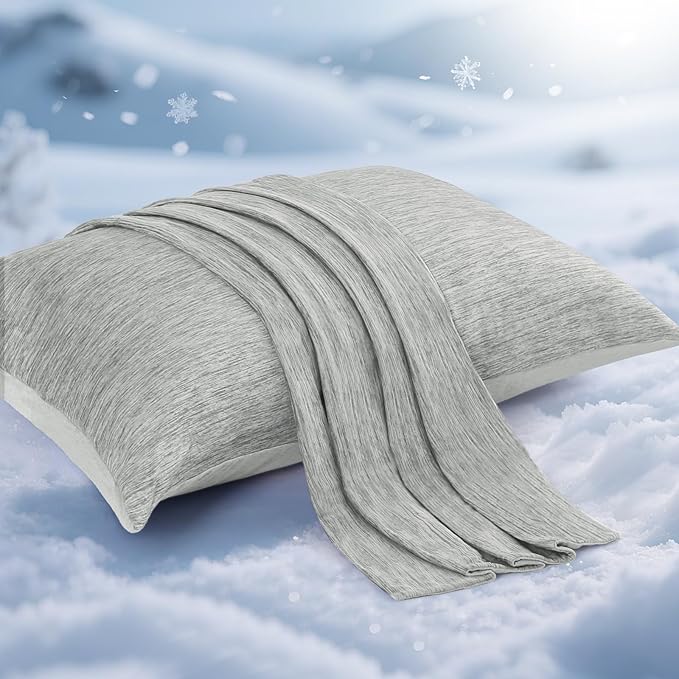 Elegear Cooling Pillow Cases for Hot Sleepers, Japanese Q-Max 0.5 Cooling Pillowcases, Both Sides(Cooling/Cotton), Breathable Soft Pillowcase for Hair and Skin, Set of 2-Gray (Queen (20'' x 30''))