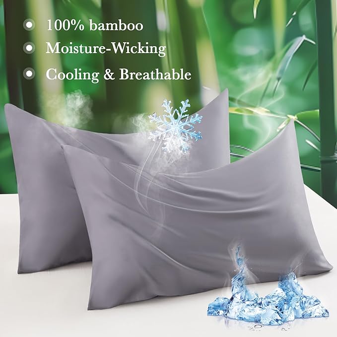 Curved Pillow Case Queen Size, Side Sleeper Pillow Cases Cover Cooling Rayon Derived from Bamboo with Zipper for hot Sleepers Hair and Skin, Breathable Silky Soft Pillowcase 1 Pack 20 * 30 Inches