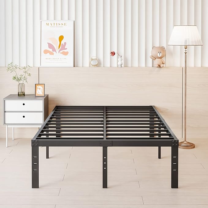 18-Inch King-Bed-Frame, Heavy Duty Tall Black Platform-Bed Frames No Box Spring Needed, Easy Assembly, Under Bed Storage, Noise Free Mattress-Foundation Support up to 2000Lbs