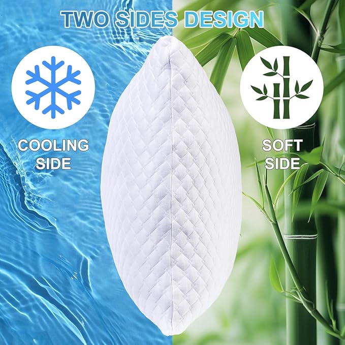 NTCOCO Cooling Bed Pillows Standard Size for Sleeping Shredded Memory Foam Bed Pillows Adjustable Gel for Side Stomach Back Sleepers Washable Removable Cover